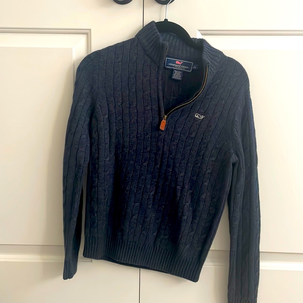 Vineyard Vines Quarter Zip Size S (8-10) worn once Navy blue. EUC!